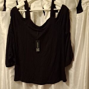 Cable & Gauge Black Off-Shoulder Blouse Lg